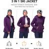 image33000ft Womens Waterproof 3IN1 Ski Jacket Warm Fleece Insulated Winter Snow Coat Windproof Rain Jacket Parka HikingPurple