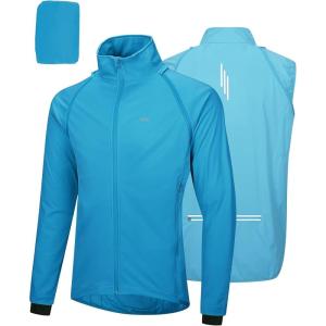 image33000ft Mens Cycling Jacket Long Sleeve Waterproof Running Bike Vest Outerwear Reflective Windproof Sleeveless JacketBright Blue