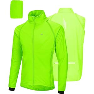 image33000ft Mens Cycling Jacket Long Sleeve Waterproof Running Bike Vest Outerwear Reflective Windproof Sleeveless JacketGreen
