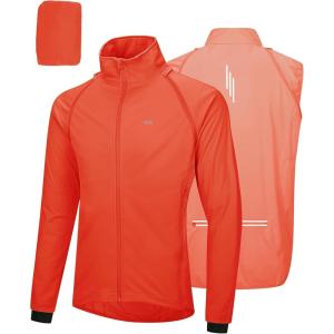 image33000ft Mens Cycling Jacket Long Sleeve Waterproof Running Bike Vest Outerwear Reflective Windproof Sleeveless JacketTangerine