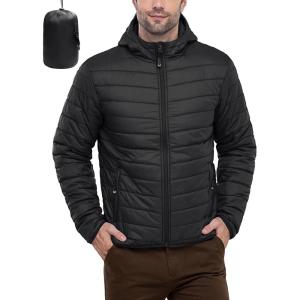 image33000ft Mens Lightweight Packable Insulated Puffer Winter Jacket with Hood WaterResistant Down Alternative Puffy CoatBlack