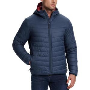 image33000ft Mens Lightweight Packable Insulated Puffer Winter Jacket with Hood WaterResistant Down Alternative Puffy CoatBlueCrimson