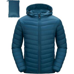 image33000ft Mens Lightweight Packable Insulated Puffer Winter Jacket with Hood WaterResistant Down Alternative Puffy CoatCeramic Blue