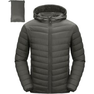 image33000ft Mens Lightweight Packable Insulated Puffer Winter Jacket with Hood WaterResistant Down Alternative Puffy CoatDeep Green