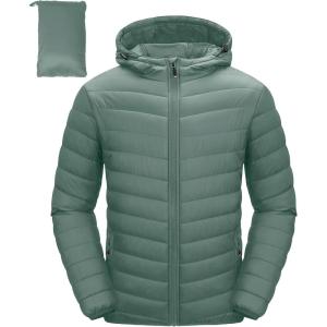 image33000ft Mens Lightweight Packable Insulated Puffer Winter Jacket with Hood WaterResistant Down Alternative Puffy CoatForest Green