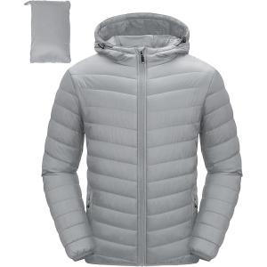 image33000ft Mens Lightweight Packable Insulated Puffer Winter Jacket with Hood WaterResistant Down Alternative Puffy CoatMid Grey