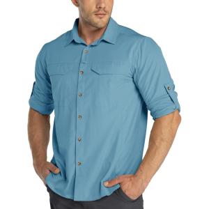 image33000ft Mens Long Sleeve Hiking Shirts Lightweight Quick Dry Sun Protection UV UPF 50 Fishing Shirt Outdoor Safari TravelBlue