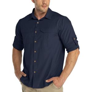 image33000ft Mens Long Sleeve Hiking Shirts Lightweight Quick Dry Sun Protection UV UPF 50 Fishing Shirt Outdoor Safari TravelDark Blue