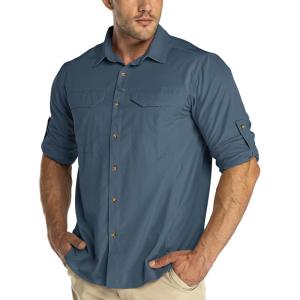 image33000ft Mens Long Sleeve Hiking Shirts Lightweight Quick Dry Sun Protection UV UPF 50 Fishing Shirt Outdoor Safari TravelDeep Blue