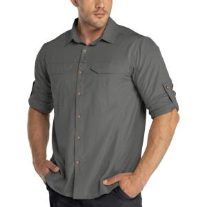 image33000ft Mens Long Sleeve Hiking Shirts Lightweight Quick Dry Sun Protection UV UPF 50 Fishing Shirt Outdoor Safari TravelGrey