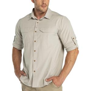 image33000ft Mens Long Sleeve Hiking Shirts Lightweight Quick Dry Sun Protection UV UPF 50 Fishing Shirt Outdoor Safari TravelKhaki