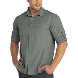 image33000ft Mens Long Sleeve Hiking Shirts Lightweight Quick Dry Sun Protection UV UPF 50 Fishing Shirt Outdoor Safari TravelLight Army Green