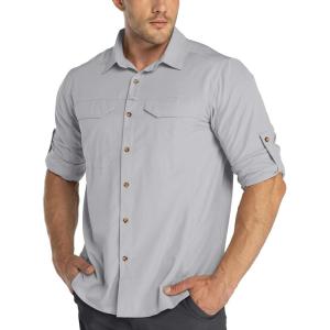 image33000ft Mens Long Sleeve Hiking Shirts Lightweight Quick Dry Sun Protection UV UPF 50 Fishing Shirt Outdoor Safari TravelSilver Grey