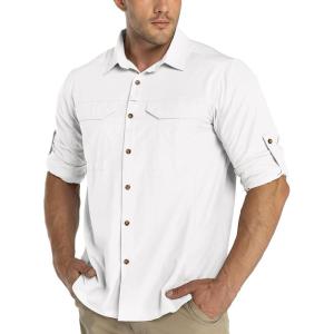 image33000ft Mens Long Sleeve Hiking Shirts Lightweight Quick Dry Sun Protection UV UPF 50 Fishing Shirt Outdoor Safari TravelWhite