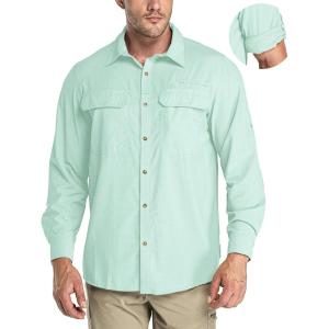 image33000ft Mens Long Sleeve Sun Protection Shirt UPF 50 UV Quick Dry Cooling Fishing Shirts for Travel Safari Camping HikingAqua