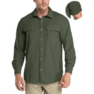 image33000ft Mens Long Sleeve Sun Protection Shirt UPF 50 UV Quick Dry Cooling Fishing Shirts for Travel Safari Camping HikingArmy Green