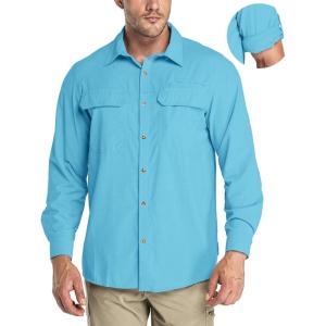 image33000ft Mens Long Sleeve Sun Protection Shirt UPF 50 UV Quick Dry Cooling Fishing Shirts for Travel Safari Camping HikingBright Blue