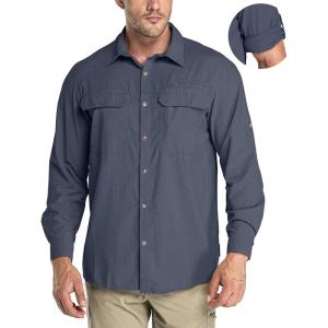 image33000ft Mens Long Sleeve Sun Protection Shirt UPF 50 UV Quick Dry Cooling Fishing Shirts for Travel Safari Camping HikingDark Navy
