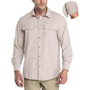 image33000ft Mens Long Sleeve Sun Protection Shirt UPF 50 UV Quick Dry Cooling Fishing Shirts for Travel Safari Camping HikingFossil