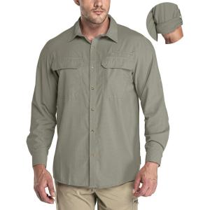 image33000ft Mens Long Sleeve Sun Protection Shirt UPF 50 UV Quick Dry Cooling Fishing Shirts for Travel Safari Camping HikingGray Green