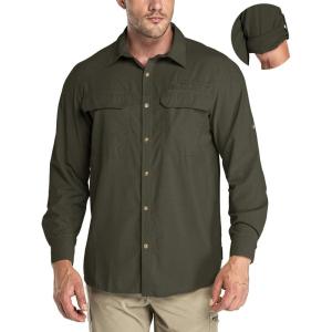 image33000ft Mens Long Sleeve Sun Protection Shirt UPF 50 UV Quick Dry Cooling Fishing Shirts for Travel Safari Camping HikingGreen