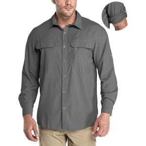 image33000ft Mens Long Sleeve Sun Protection Shirt UPF 50 UV Quick Dry Cooling Fishing Shirts for Travel Safari Camping HikingGrey
