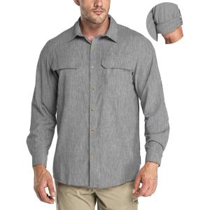 image33000ft Mens Long Sleeve Sun Protection Shirt UPF 50 UV Quick Dry Cooling Fishing Shirts for Travel Safari Camping HikingGrey Heather
