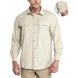 image33000ft Mens Long Sleeve Sun Protection Shirt UPF 50 UV Quick Dry Cooling Fishing Shirts for Travel Safari Camping HikingKhaki