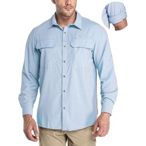 image33000ft Mens Long Sleeve Sun Protection Shirt UPF 50 UV Quick Dry Cooling Fishing Shirts for Travel Safari Camping HikingLight Blue