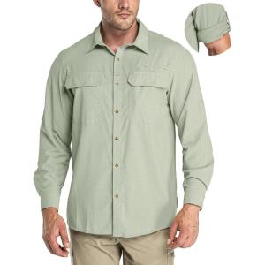 image33000ft Mens Long Sleeve Sun Protection Shirt UPF 50 UV Quick Dry Cooling Fishing Shirts for Travel Safari Camping HikingLight Green