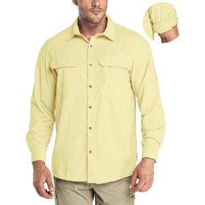 image33000ft Mens Long Sleeve Sun Protection Shirt UPF 50 UV Quick Dry Cooling Fishing Shirts for Travel Safari Camping HikingLight Yellow