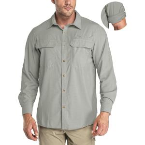 image33000ft Mens Long Sleeve Sun Protection Shirt UPF 50 UV Quick Dry Cooling Fishing Shirts for Travel Safari Camping HikingMidgrey