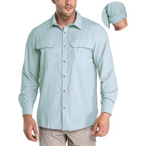 image33000ft Mens Long Sleeve Sun Protection Shirt UPF 50 UV Quick Dry Cooling Fishing Shirts for Travel Safari Camping HikingMint Green
