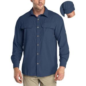 image33000ft Mens Long Sleeve Sun Protection Shirt UPF 50 UV Quick Dry Cooling Fishing Shirts for Travel Safari Camping HikingNavy