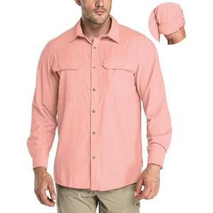 image33000ft Mens Long Sleeve Sun Protection Shirt UPF 50 UV Quick Dry Cooling Fishing Shirts for Travel Safari Camping HikingPink