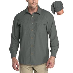 image33000ft Mens Long Sleeve Sun Protection Shirt UPF 50 UV Quick Dry Cooling Fishing Shirts for Travel Safari Camping HikingShadow Grey