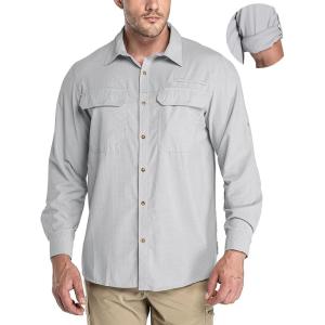 image33000ft Mens Long Sleeve Sun Protection Shirt UPF 50 UV Quick Dry Cooling Fishing Shirts for Travel Safari Camping HikingSilver Grey
