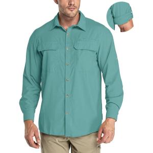 image33000ft Mens Long Sleeve Sun Protection Shirt UPF 50 UV Quick Dry Cooling Fishing Shirts for Travel Safari Camping HikingTeal
