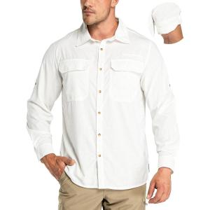 image33000ft Mens Long Sleeve Sun Protection Shirt UPF 50 UV Quick Dry Cooling Fishing Shirts for Travel Safari Camping HikingWhite