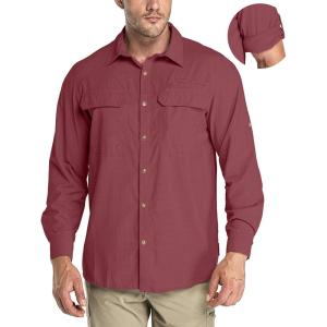 image33000ft Mens Long Sleeve Sun Protection Shirt UPF 50 UV Quick Dry Cooling Fishing Shirts for Travel Safari Camping HikingWine