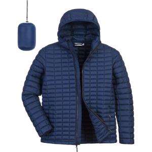 image33000ft Mens Thermolite Packable Hooded Quilted Puffer Jacket Lightweight Warm Puffy Insulated Winter CoatBlue