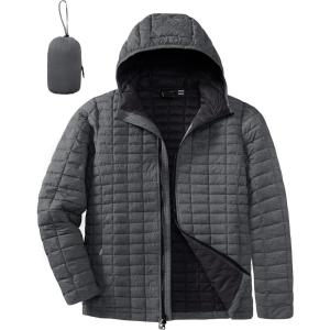 image33000ft Mens Thermolite Packable Hooded Quilted Puffer Jacket Lightweight Warm Puffy Insulated Winter CoatDark Grey