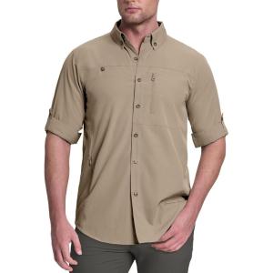 image33000ft Mens UPF 50 UV Protection Long Sleeve Hiking Shirts Breathable Quick Dry Fishing Shirts for Safari OutdoorBrown