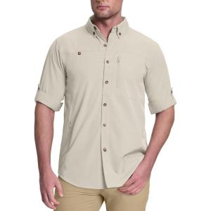 image33000ft Mens UPF 50 UV Protection Long Sleeve Hiking Shirts Breathable Quick Dry Fishing Shirts for Safari OutdoorKhaki