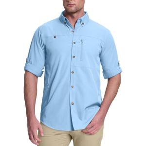 image33000ft Mens UPF 50 UV Protection Long Sleeve Hiking Shirts Breathable Quick Dry Fishing Shirts for Safari OutdoorLight Blue