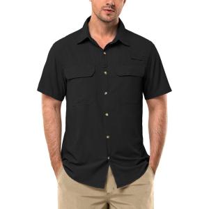 image33000ft Mens UPF 50 UV Short Sleeve Hiking Fishing Shirt Quick Dry Cooling PFG Sun Protection Shirt for Travel SafariBlack