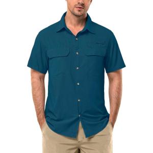 image33000ft Mens UPF 50 UV Short Sleeve Hiking Fishing Shirt Quick Dry Cooling PFG Sun Protection Shirt for Travel SafariDark Blue