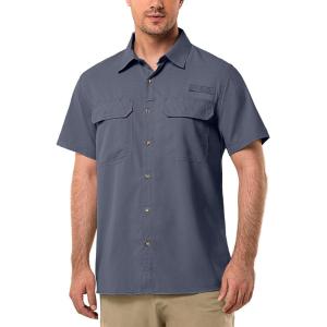 image33000ft Mens UPF 50 UV Short Sleeve Hiking Fishing Shirt Quick Dry Cooling PFG Sun Protection Shirt for Travel SafariDark Navy