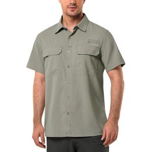image33000ft Mens UPF 50 UV Short Sleeve Hiking Fishing Shirt Quick Dry Cooling PFG Sun Protection Shirt for Travel SafariGray Green