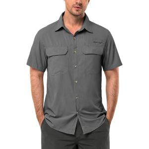 image33000ft Mens UPF 50 UV Short Sleeve Hiking Fishing Shirt Quick Dry Cooling PFG Sun Protection Shirt for Travel SafariGrey